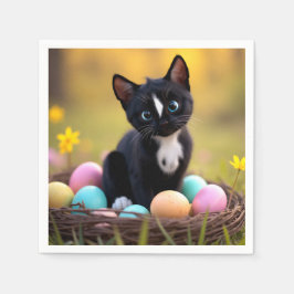 Pastel Tassar & Whiskers: Felinis Påsk Basket Pappersservett