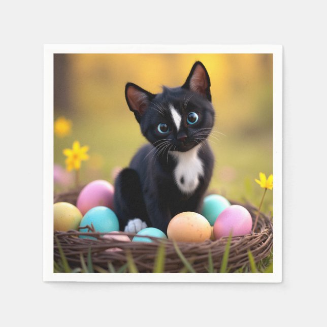 Pastel Tassar & Whiskers: Felinis Påsk Basket Pappersservett (Framsidan)