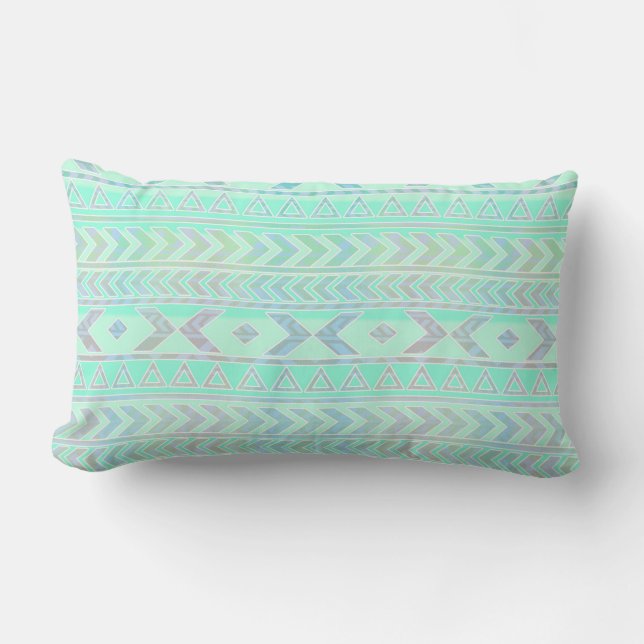 Pastel Teal Aztec Art Stil Mönster Lumbarkudde (Framsida)