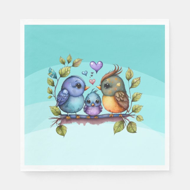 Pastel Teal Birds Pappersservett (Framsidan)