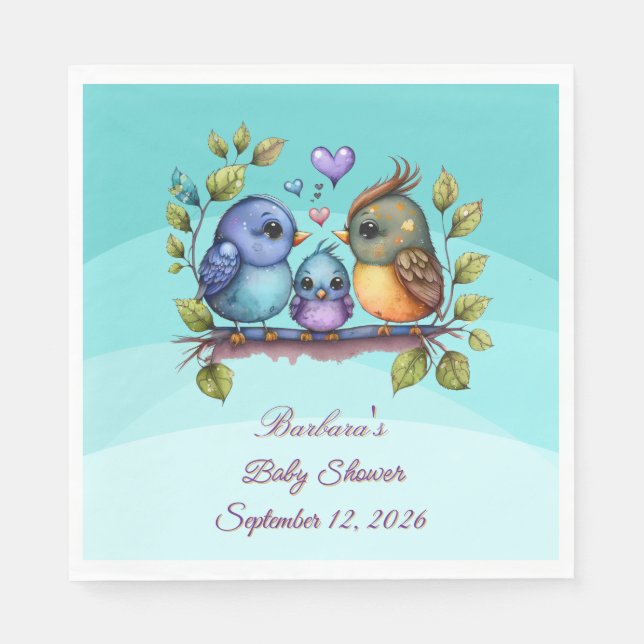 Pastel Teal Birds Pappersservett (Framsidan)