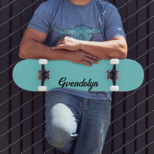 Pastel Teal Calligraphy Namn Klassiskt Trendig Mini Skateboard Bräda 18,5 Cm