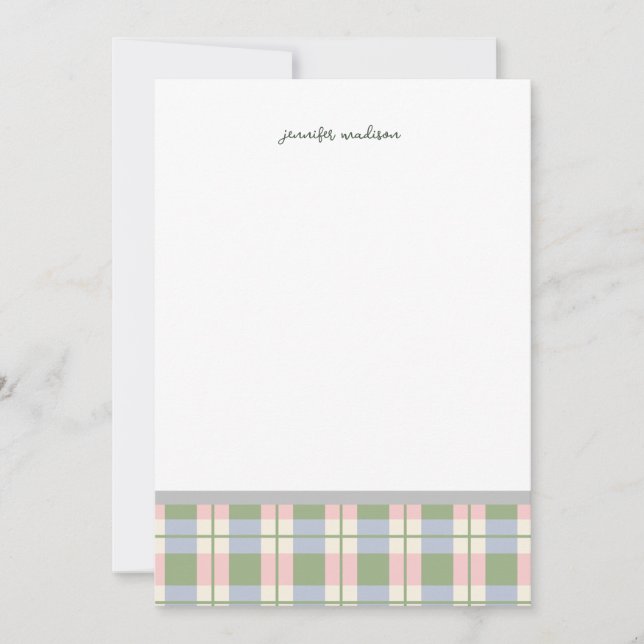 Pastel Teal Green Gingham Plaid Check Note Card  Inbjudningar (Framsida)