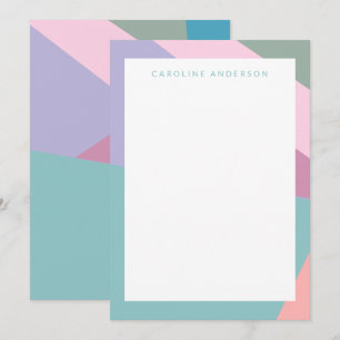 Pastel Teal Lilac Geometric Gräns Personlig Anteckningskort