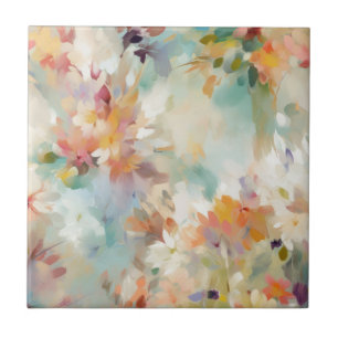 Pastel Teal, Mauve, Guld FloraI Impressionist Kakelplatta