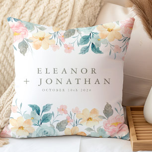 Pastel Teal Rosa Watercolor Blommigt Personligt br Kudde