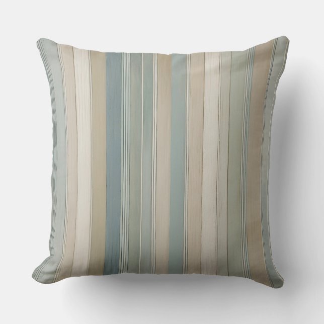 Pastel Teal Sage Beige Cream Rand Kudde (Framsida)