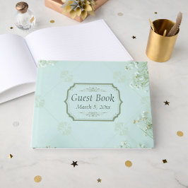 Pastel Teal White Flowers Bröllop Guest Bok