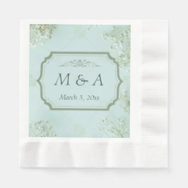 Pastel Teal White Flowers Bröllop mynna i Napkins Pappersservett