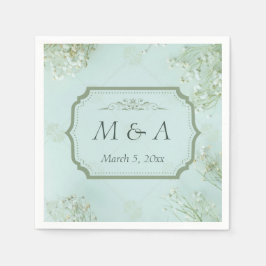 Pastel Teal White Flowers Bröllop Pappersservett