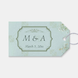 Pastel Teal White Flowers Bröllop Presentetikett