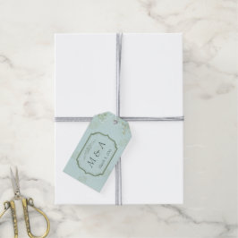 Pastel Teal White Flowers Bröllop Presentetikett