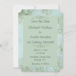 Pastel Teal White Flowers Bröllop spara datum Datumet