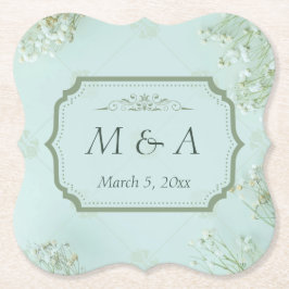 Pastel Teal White Flowers Bröllop Underlägg Papper