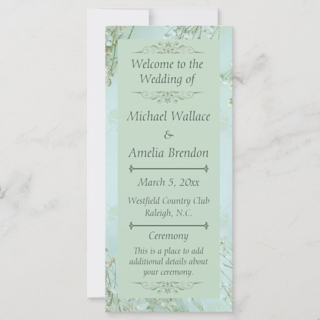Pastel Teal White Flowers, Bröllopsprogram (Framsida)