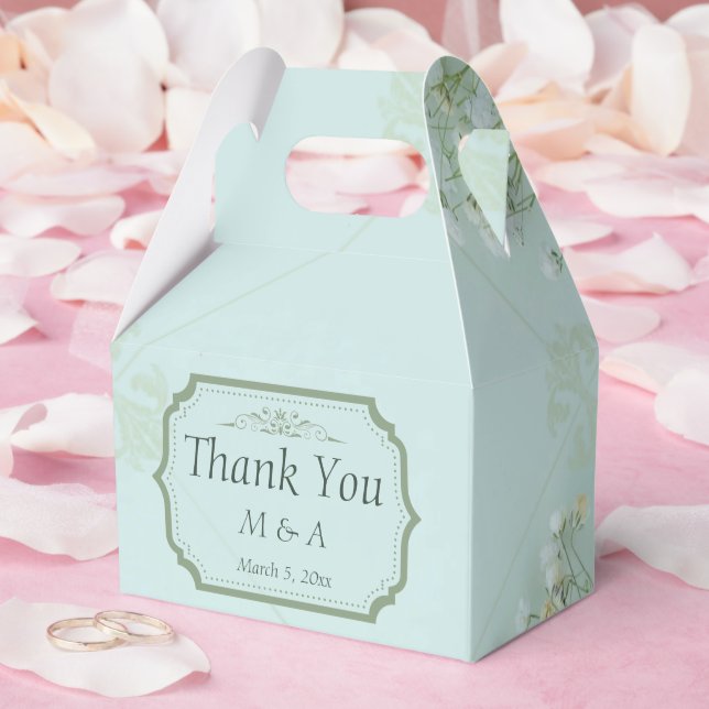 Pastel Teal White Flowers Wedor Favor Box Presentaskar (Bröllop)