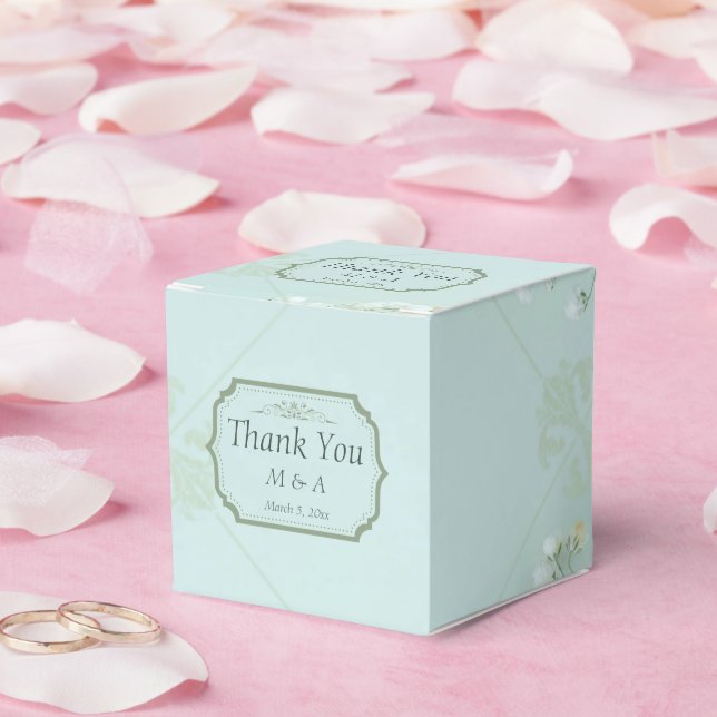 Pastel Teal White Flowers Wedor Favor Box Presentaskar (Bröllop)