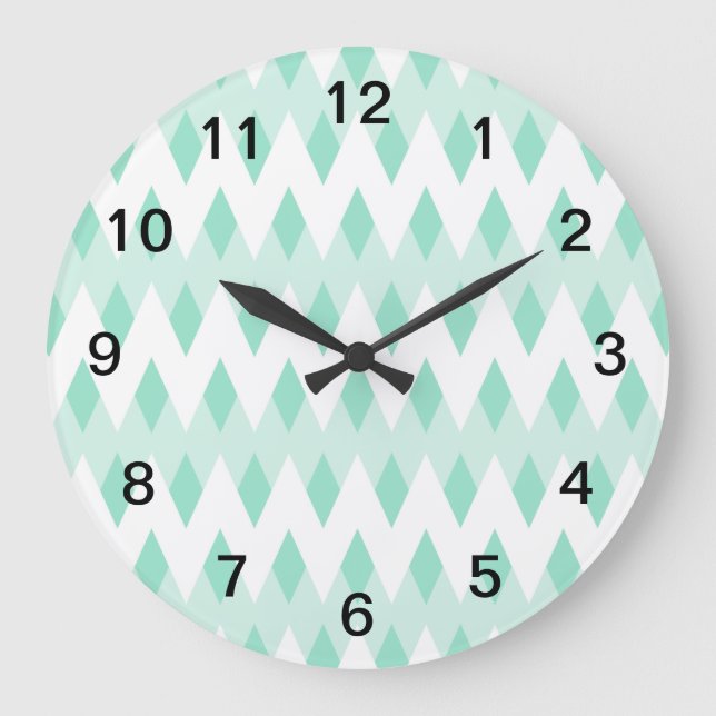 Pastel Teal Zigzag Mönster med diamantformer. Stor Klocka (Framsida)