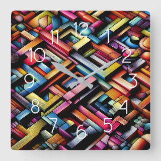 Pastel Teckning Abstrakt Dimensional Geometric Fyrkantig Klocka