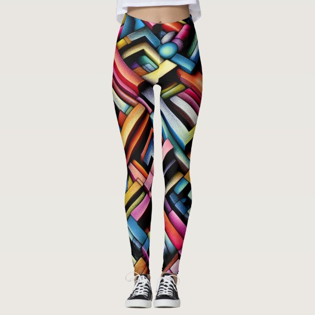 Pastel Teckning Abstrakt Dimensional Geometric Leggings (Framsida)