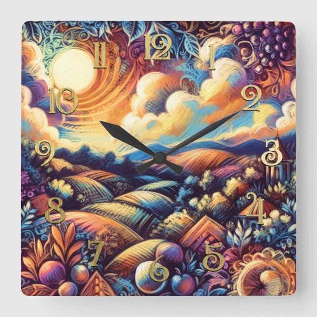 Pastel Teckning Abstrakt liggande Fyrkantig Klocka (Framsida)