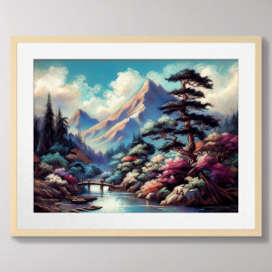 Pastel Teckning Ancient Chinese Landcape Mountain Poster