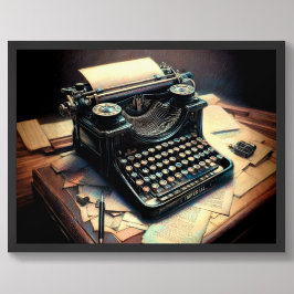Pastel Teckning Antique Typewriter Desk Poster