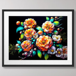 Pastel Teckning Asian Orange Flower Blommar Gren Poster