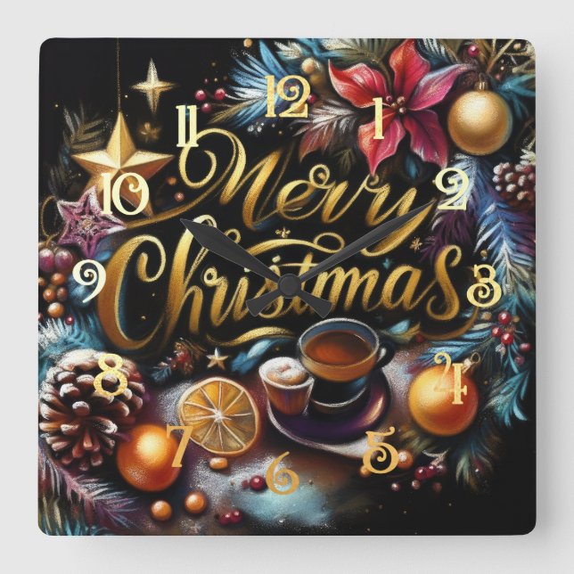 Pastel Teckning av en jul Fyrkantig Klocka (Framsida)