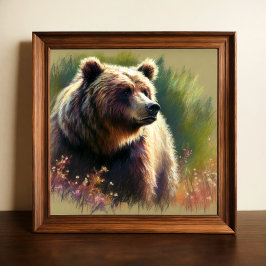 Pastel Teckning av Grizzly Bear in Nature Poster