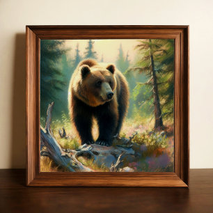 Pastel Teckning av Grizzly Bear in Nature Poster