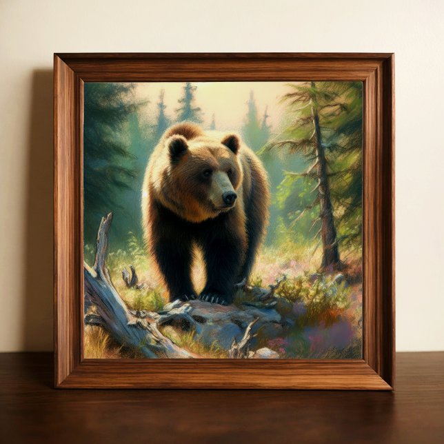 Pastel Teckning av Grizzly Bear in Nature Poster (Skapare uppladdad)
