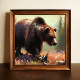 Pastel Teckning av Grizzly Bear in Nature Poster