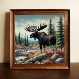 Pastel Teckning av Moose i naturen Poster