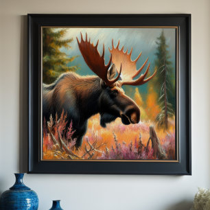 Pastel Teckning av Moose i naturen Poster