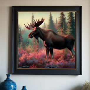 Pastel Teckning av Moose i naturen Poster