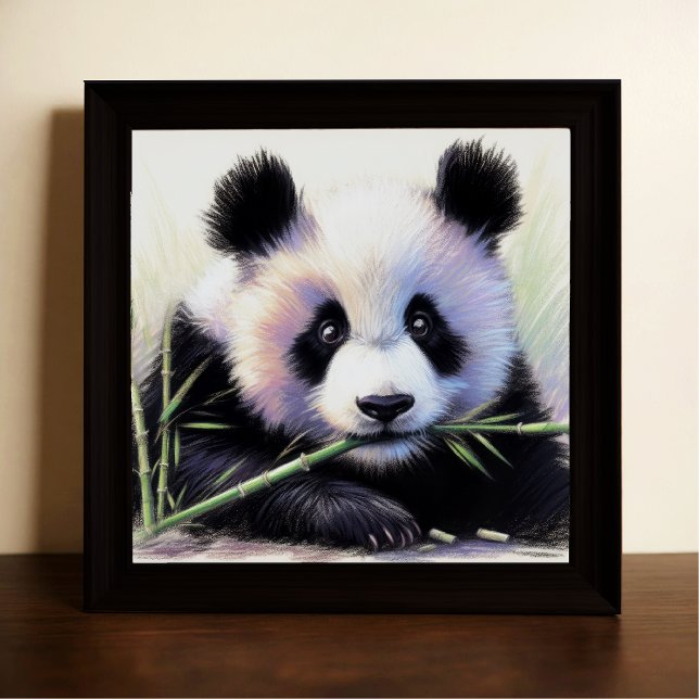 Pastel Teckning av Panda Bear Bamboo II Poster (Skapare uppladdad)