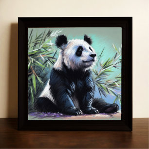Pastel Teckning av Panda Bear Bamboo III Poster