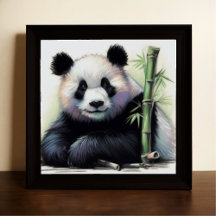 Pastel Teckning av Panda Bear Bamboo