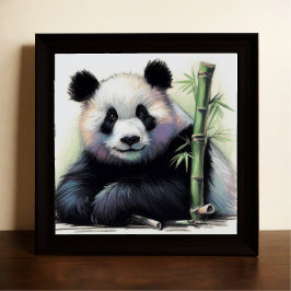 Pastel Teckning av Panda Bear Bamboo Poster
