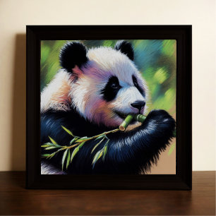 Pastel Teckning av Panda Bear Eating Bamboo Poster