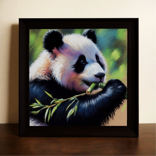 Pastel Teckning av Panda Bear Eating Bamboo Poster (Skapare uppladdad)