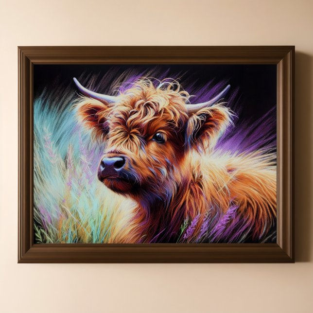 Pastel Teckning Baby Highland Cow Lavender Poster (Skapare uppladdad)
