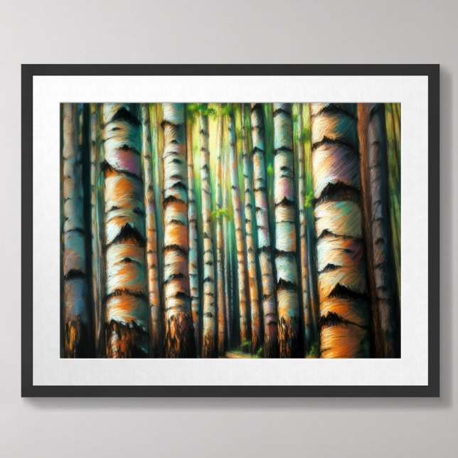 Pastel Teckning Birch Träd Forest Trunks Poster (Skapare uppladdad)