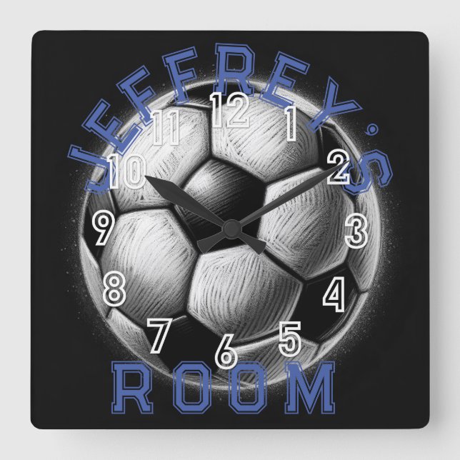 Pastel Teckning Black White Soccer Ball Personaliz Fyrkantig Klocka (Framsida)