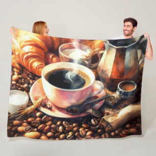 Pastel Teckning Coffee Kopp Beans Pastry Fleecefilt
