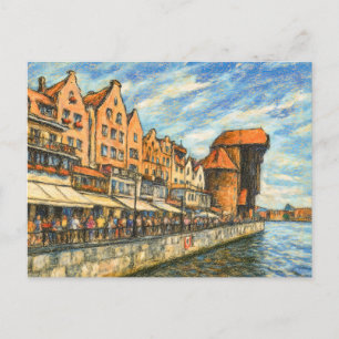 Pastel teckning från Danzig, historiskt krane grin Helg Vykort