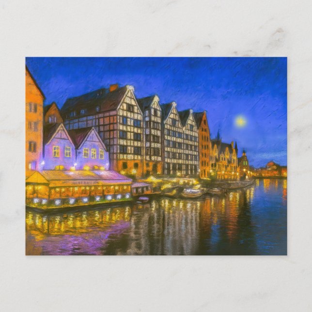 Pastel teckning från Danzigs motlawas vattenfront  Helg Vykort (Framsida)