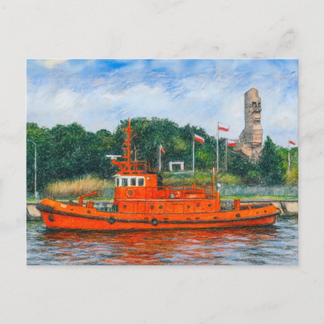 Pastel teckning från Danzigs Westerplatte krig mem Helg Vykort (Framsida)