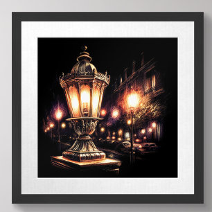Pastel Teckning Fransk Street Lamp Poster